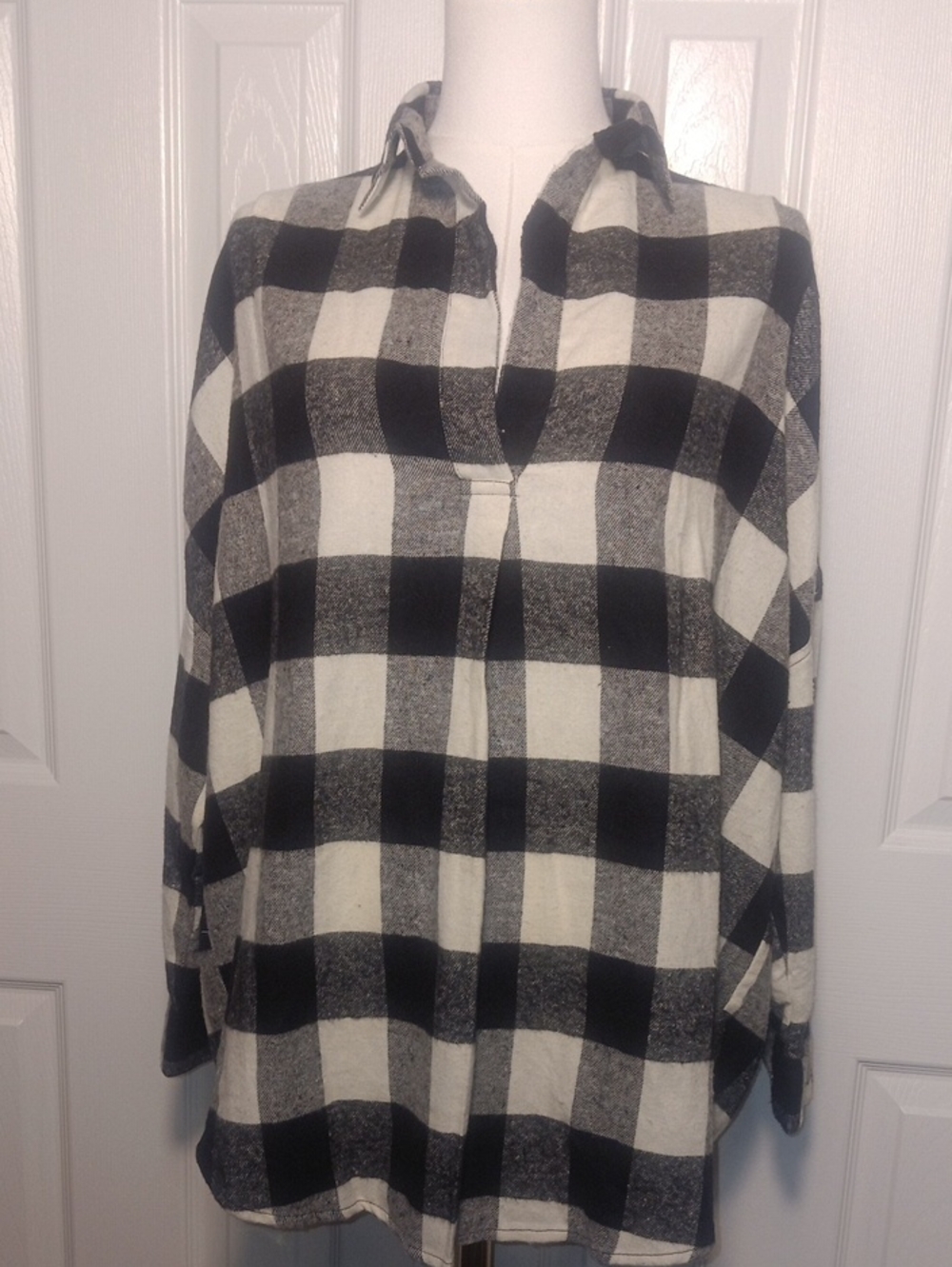 NWT French Connection Oversized Buffalo Plaid Flannel Popover Shirt